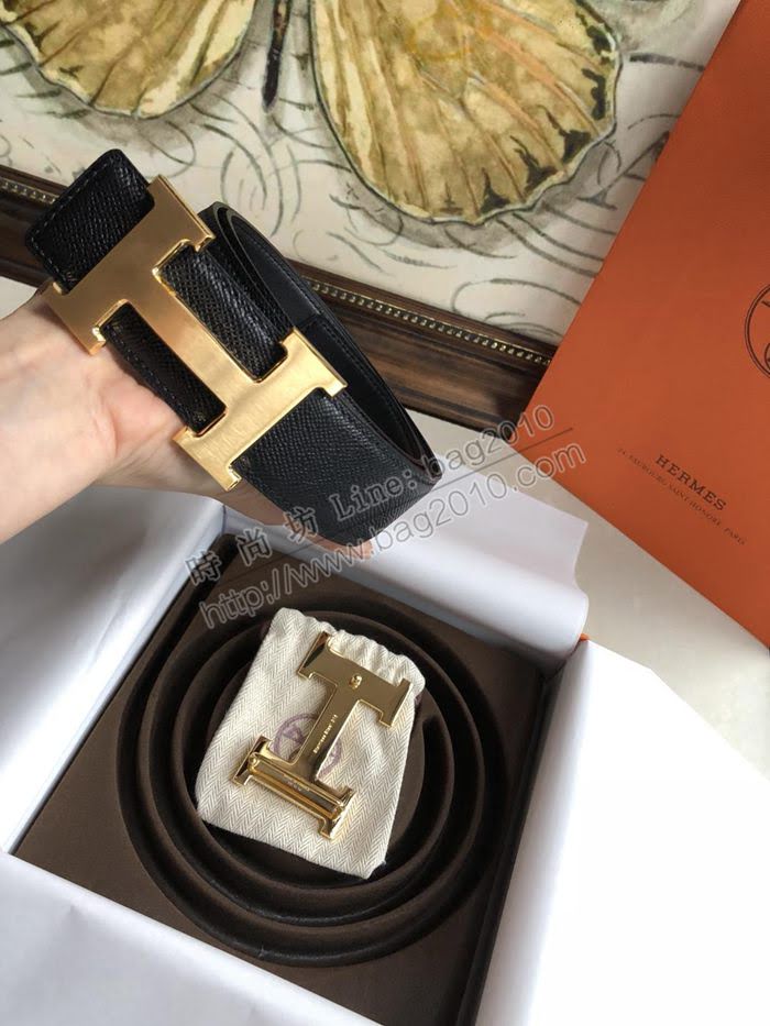 HERMES皮帶 愛馬仕原單 雙面用 原版皮手掌紋 金屬H大Logo 男士腰帶  hgh1973